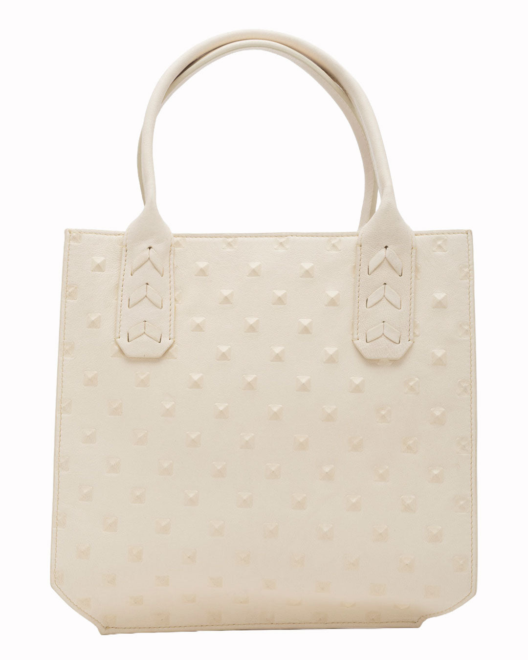Elaine Turner- Mauney Satchel Bag- White Embossed Studded Leather