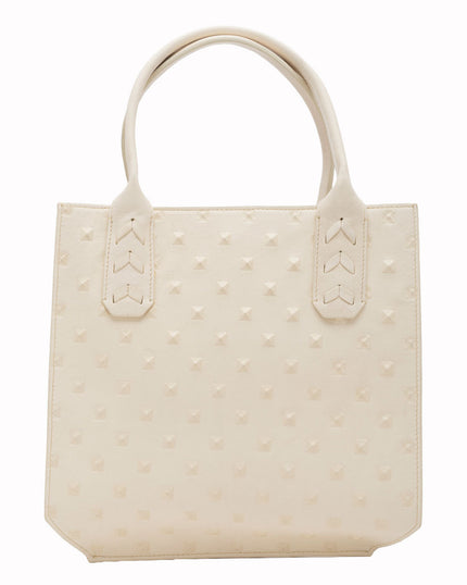Elaine Turner- Mauney Satchel Bag- White Embossed Studded Leather