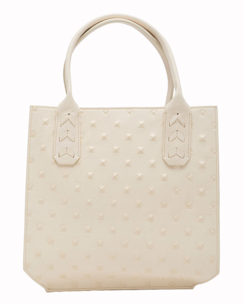 Elaine Turner- Mauney Satchel Bag- White Embossed Studded Leather