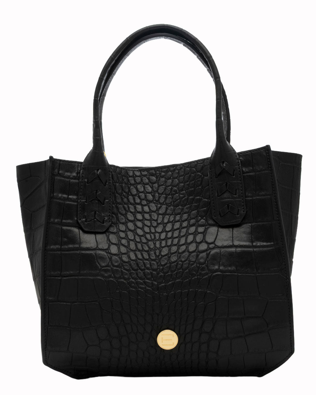 Elaine Turner- Mauney Satchel Bag- Black Embossed Croc - Edit by Elaine Turner