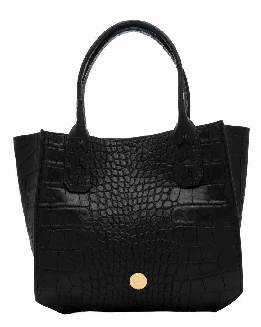 Elaine Turner- Mauney Satchel Bag- Black Embossed Croc - Edit by Elaine Turner