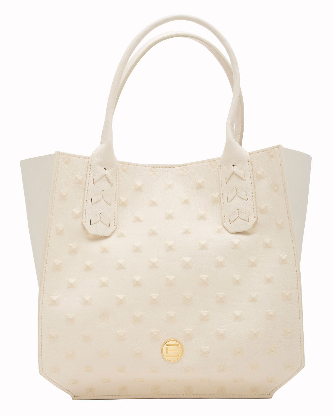 Elaine Turner- Mauney Satchel Bag- White Embossed Studded Leather