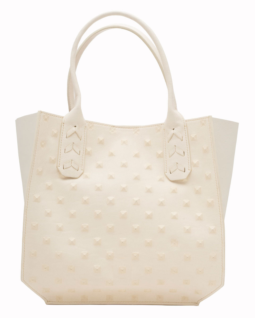 Elaine Turner- Mauney Satchel Bag- White Embossed Studded Leather