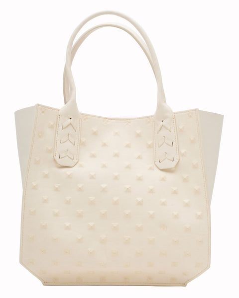 Elaine Turner- Mauney Satchel Bag- White Embossed Studded Leather - Edit by Elaine Turner