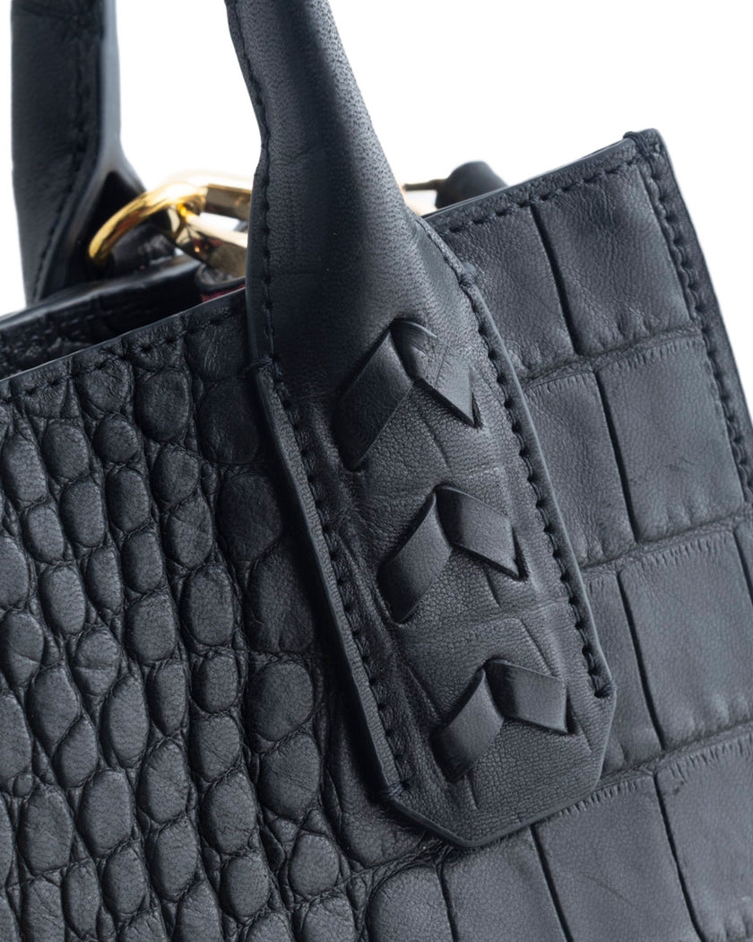 Elaine Turner- Mauney Satchel Bag- Black Embossed Croc - Edit by Elaine Turner