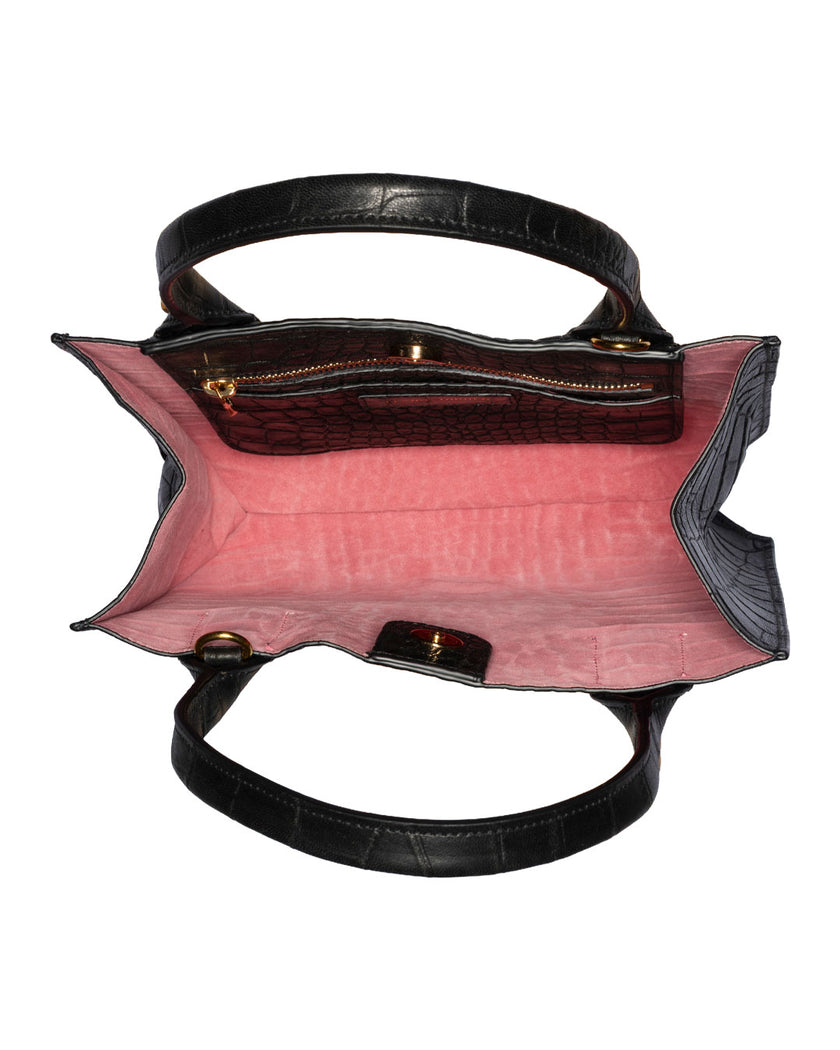 Elaine Turner- Mauney Satchel Bag- Black Embossed Croc - Edit by Elaine Turner