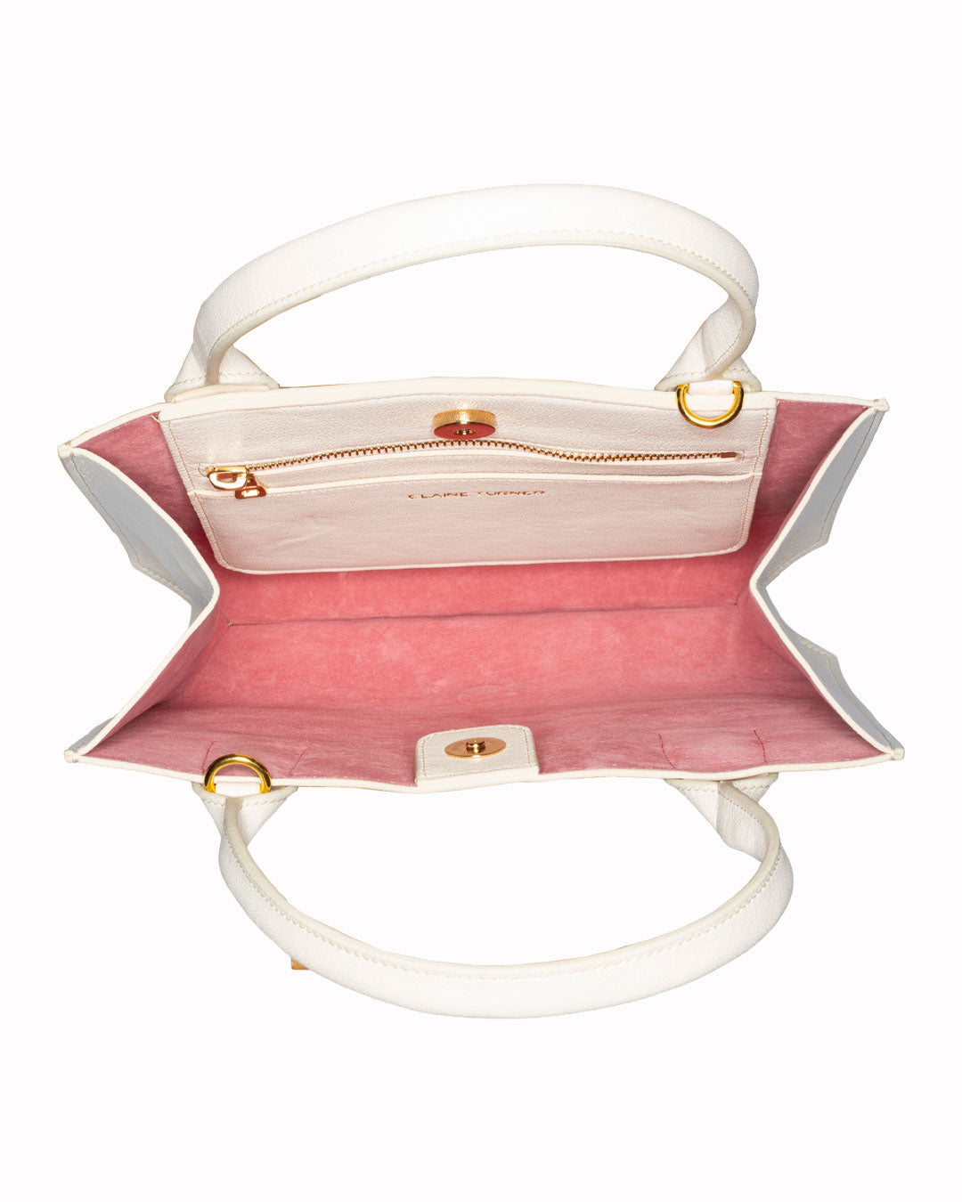 Elaine Turner- Mauney Satchel Bag- White Embossed Studded Leather