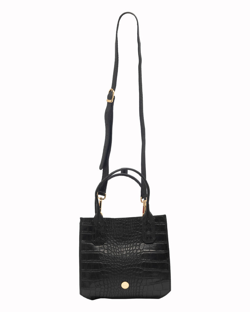 Elaine Turner- Mauney Satchel Bag- Black Embossed Croc - Edit by Elaine Turner