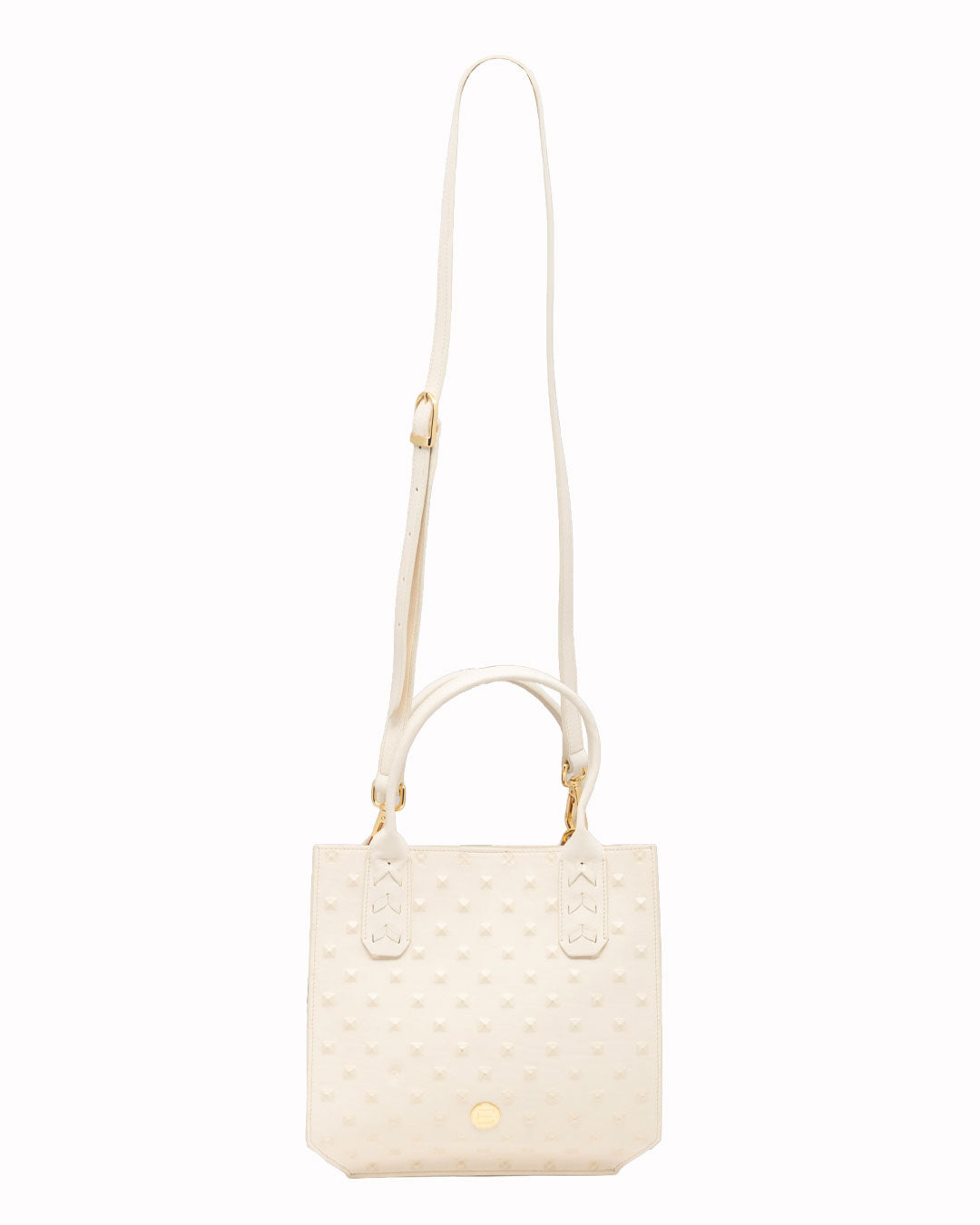 Elaine Turner- Mauney Satchel Bag- White Embossed Studded Leather