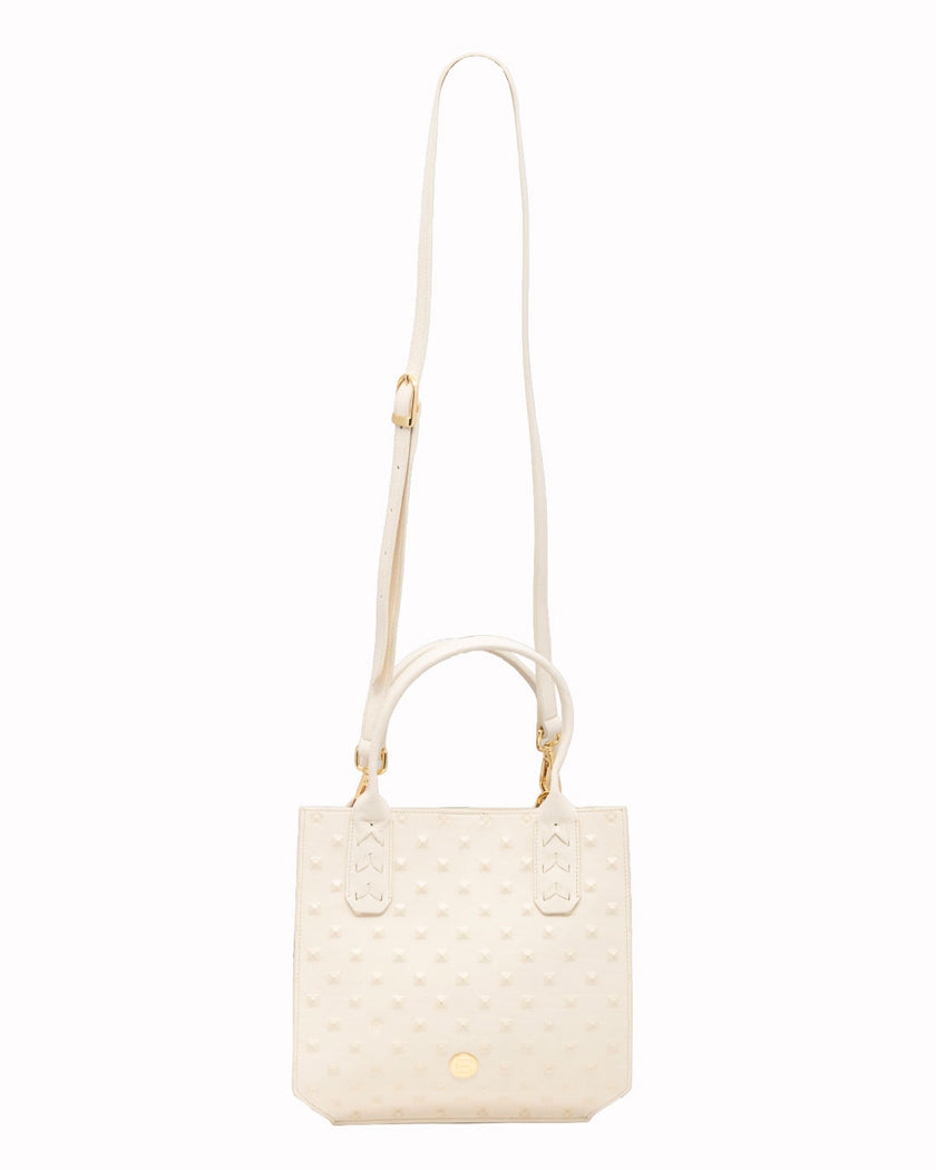 Elaine Turner- Mauney Satchel Bag- White Embossed Studded Leather