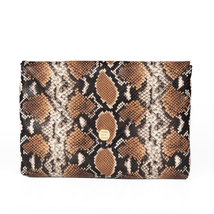 The Aerin Envelope Clutch - Camel Python