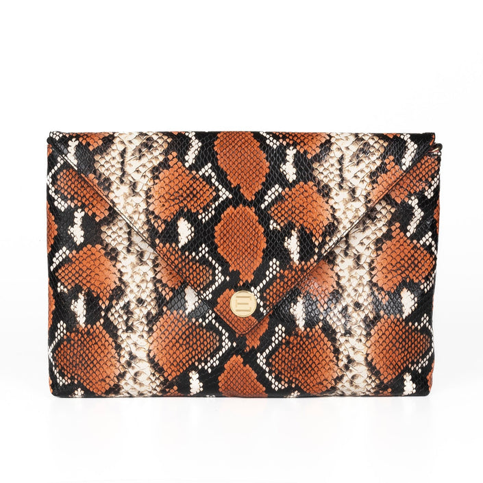 The Aerin Envelope Clutch - Orange Python