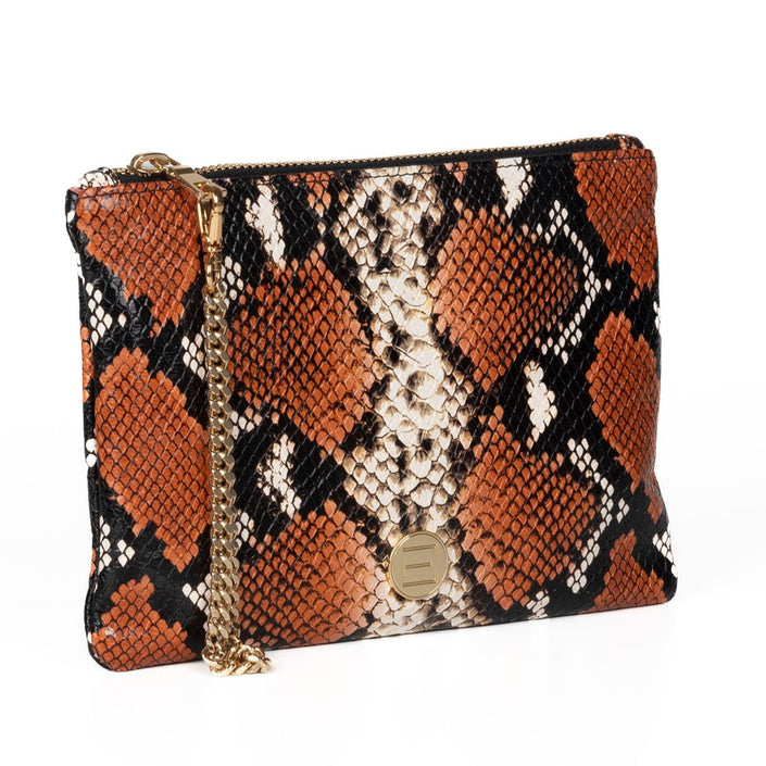 The Gigi Zip Pouch - Orange Python