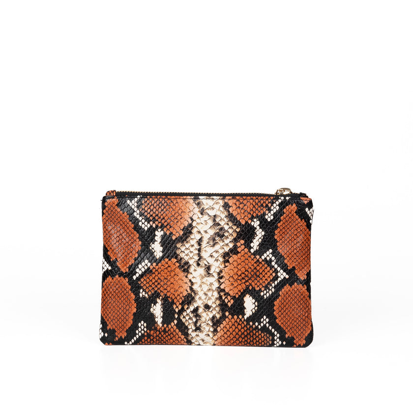 Orange snake print clutch bag store
