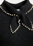 Essentiel Antwerp Kasa Pullover with Beads in Steel Pulse. Available at Edit by Elaine Turner in Houston, TX. Close Up Flat Lay View. 