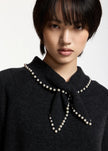 Essentiel Antwerp Kasa Pullover with Beads in Steel Pulse. Available at Edit by Elaine Turner in Houston, TX. Model Close UP View. 