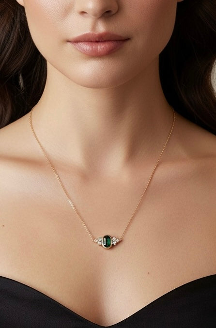 Emily Amey Teal Tourmaline and White Diamond Necklace- 14k Gold - Edit by Elaine Turner