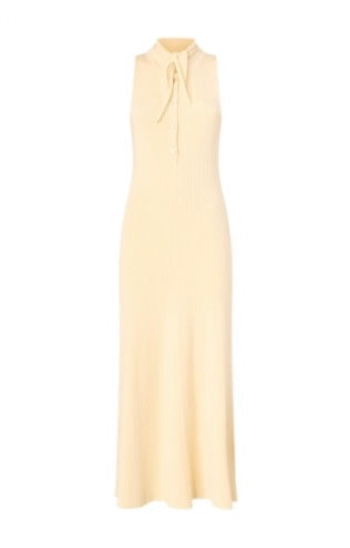 PINKO- Ribbed Beige Sleeveless and Fitted Midi Dress