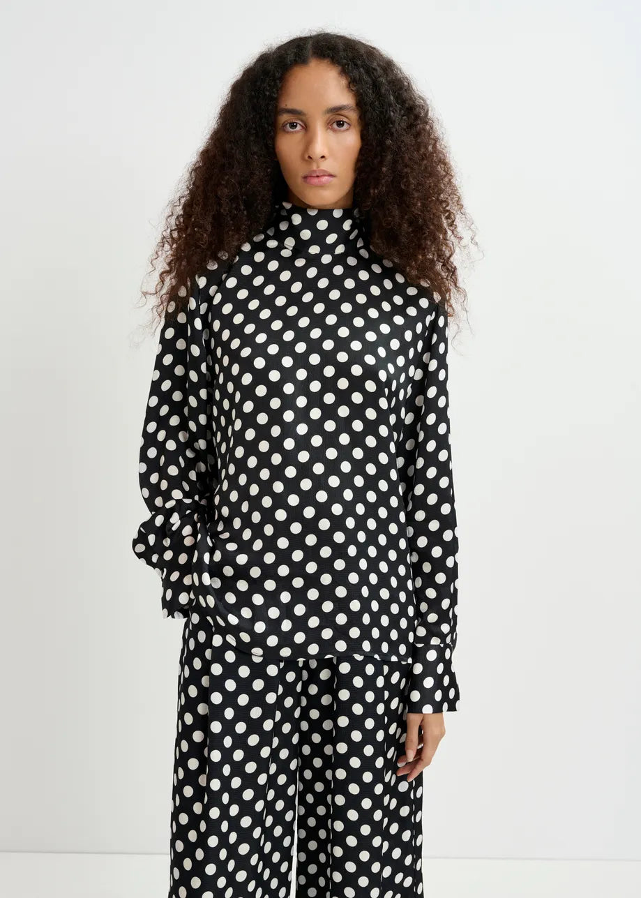 Black White Polka Dot Bow Blouse Edit by Elaine Turner