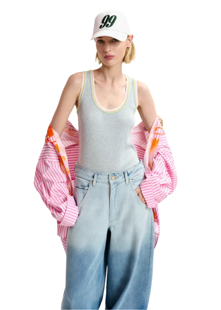 Harcel Embroidered Jersey Top- Nimbus Cloud