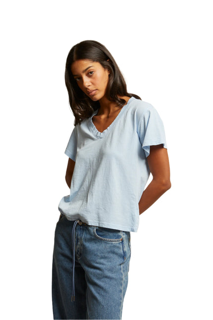 Hendrix Boxy V Neck Tee- Sky Blue