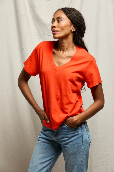 Hendrix Boxy V Neck Tee- Tomato