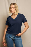 Hendrix Boxy V Neck Tee- Navy