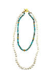 Harper Hart - Gemela Necklace - turquoise and freshwater pearls. Available at Edit by Elaine Turner in Houston, TX. Flat Lay View. 