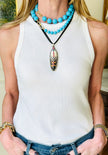 Harper Hart Isabel Necklace - Peruvian Turquoise. Available at Edit by Elaine Turner in Houston, TX. Model Front View 
