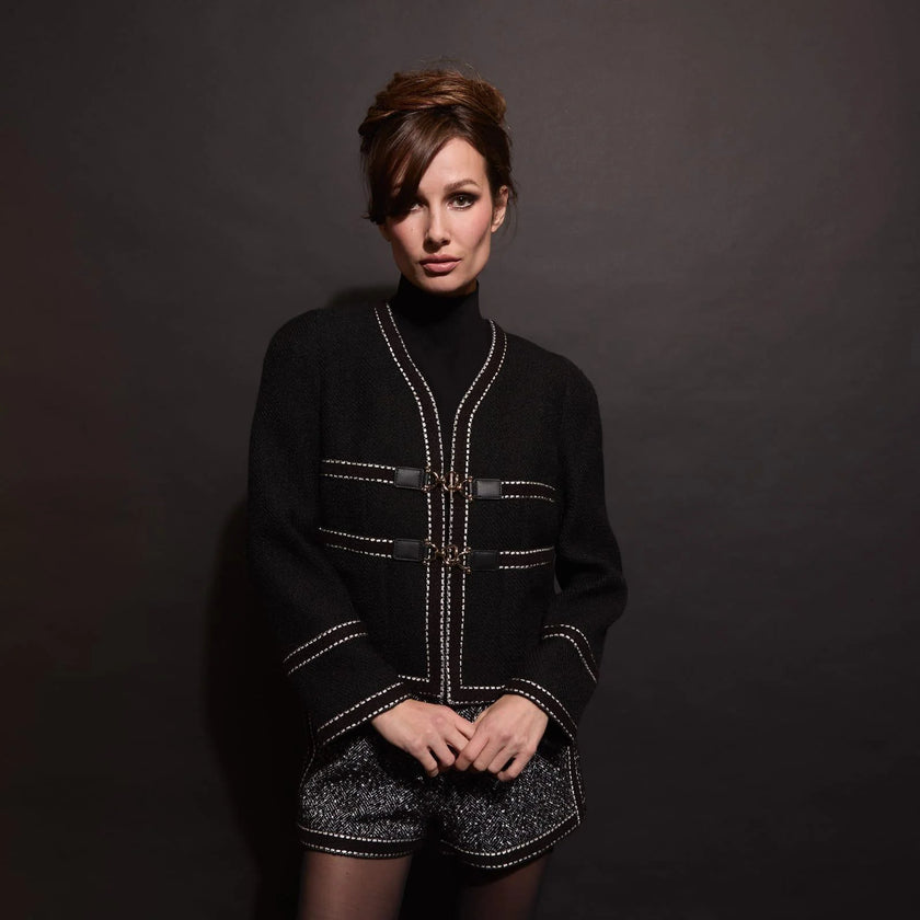 Contrast Stitch Textured Jacket w/ Lock Detail