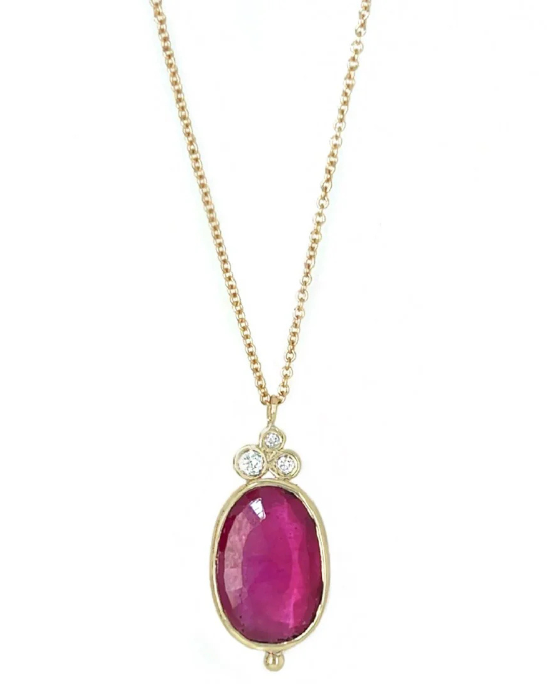 Emily Amey Pink Ruby Necklace w/ Diamond Bubbles- 14k Yellow Gold - Edit by Elaine Turner