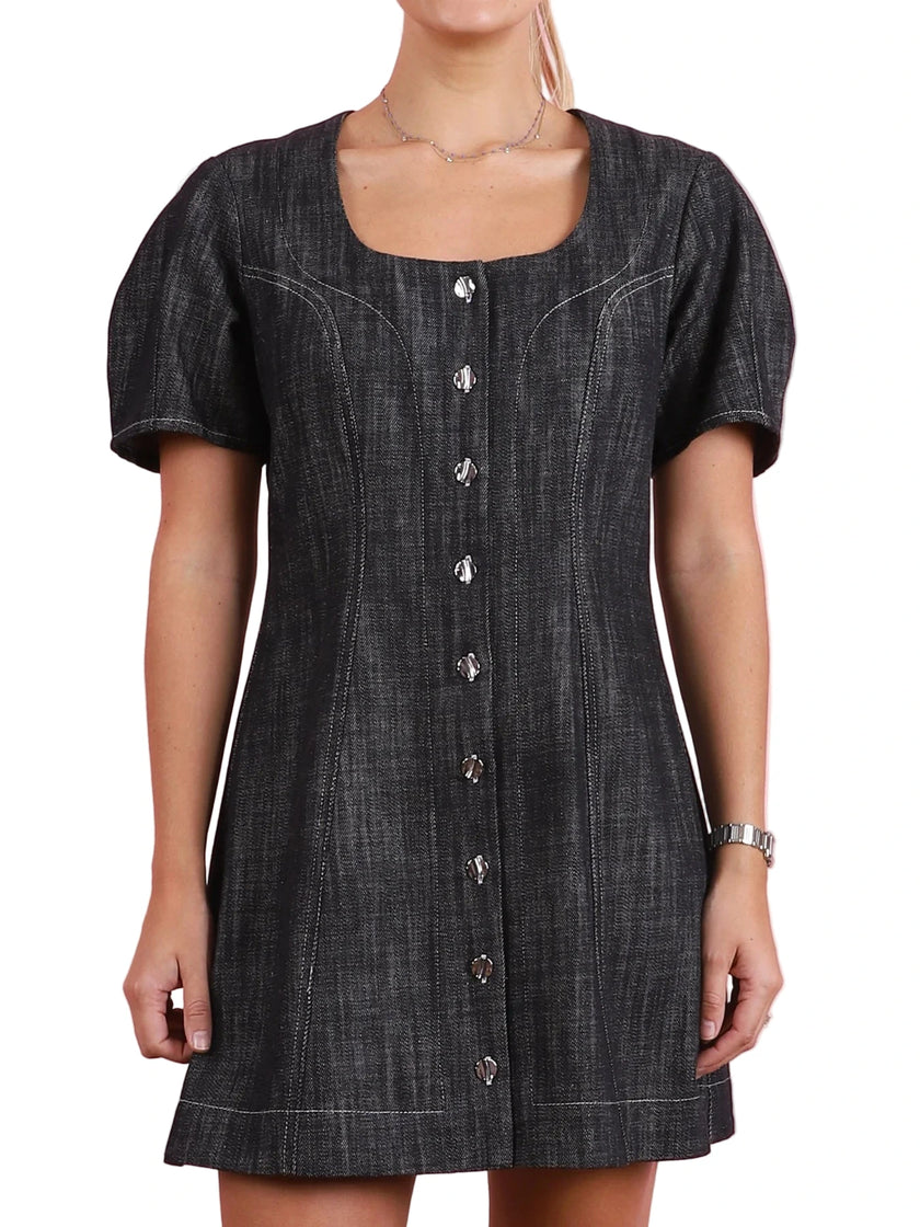 Apron Puff Sleeve Mini Dress