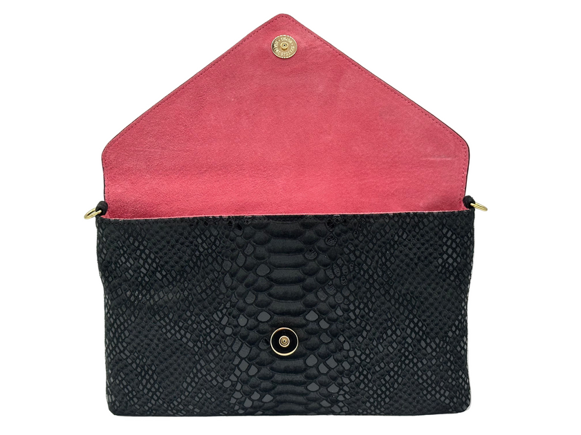 Bella Clutch- Metallic Black Lizard