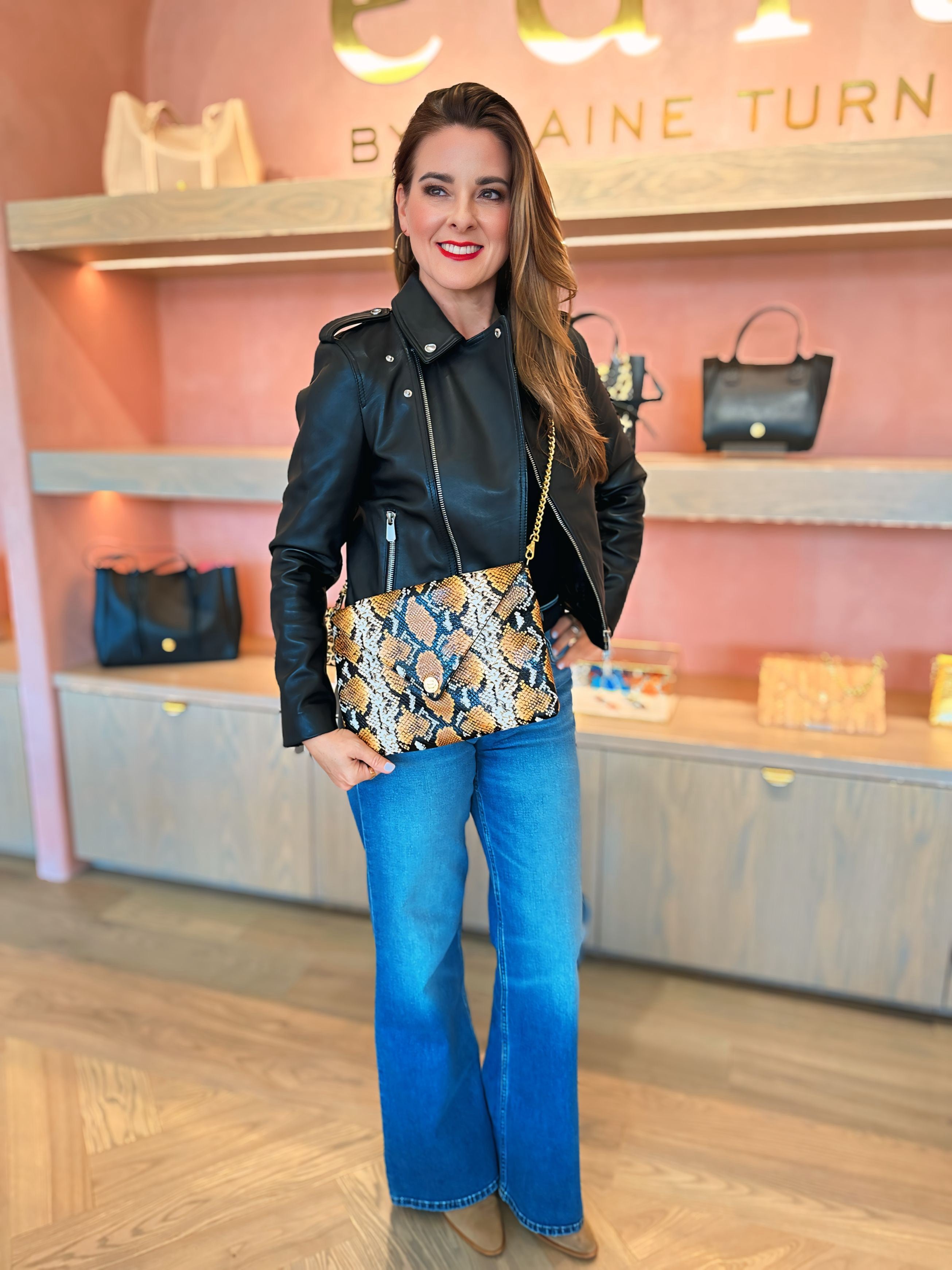 The AERIN Envelope Clutch Camel Python