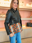 The Aerin Envelope Clutch - Orange Python