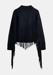Navy Cropped Fringe Knitted Jacket
