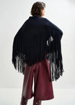 Navy Cropped Fringe Knitted Jacket
