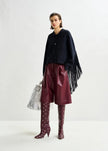 Navy Cropped Fringe Knitted Jacket