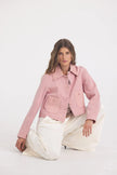 Jakett - Julie Burnished Leather Jacket in Lotus. Available at Edit by Elaine Turner in Houston, TX. Front model View. 