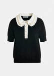 Essentiel Antwerp- Jewelry Embroidered Knit Polo- Black/White