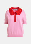 Essentiel Antwerp- Jewelry Embroidered Knit Polo- Pink/Red - Edit by Elaine Turner