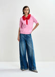 Essentiel Antwerp- Jewelry Embroidered Knit Polo- Pink/Red - Edit by Elaine Turner