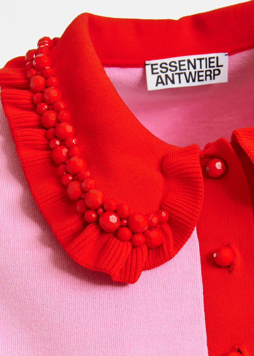 Essentiel Antwerp- Jewelry Embroidered Knit Polo- Pink/Red - Edit by Elaine Turner
