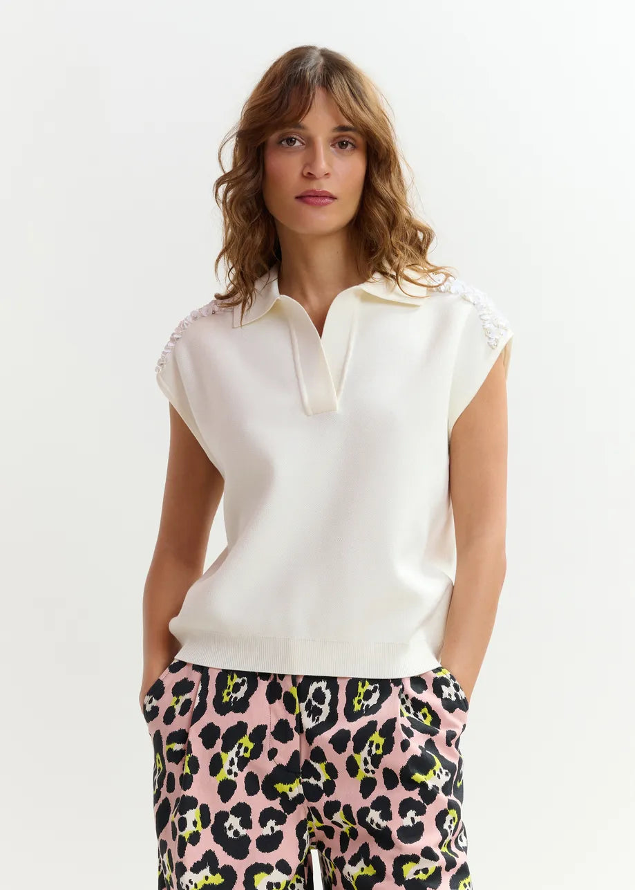 Essentiel Antwerp- Joline Embroidered Knit Polo