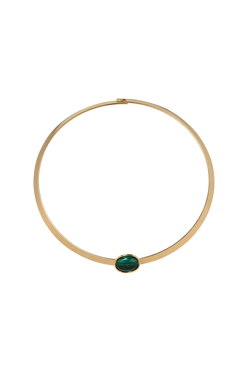 Jennifer Behr Elaine Collar Necklace in Gold & Malachite Stone. Available at Edit by Elaine Turner in Houston, TX. 