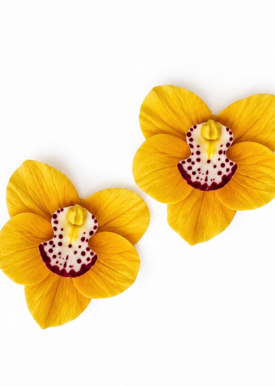 Jennifer Behr- Orchidia Earrings in Marigold - Close Up View. Available at Edit by Elaine Turner in Houston, TX. 