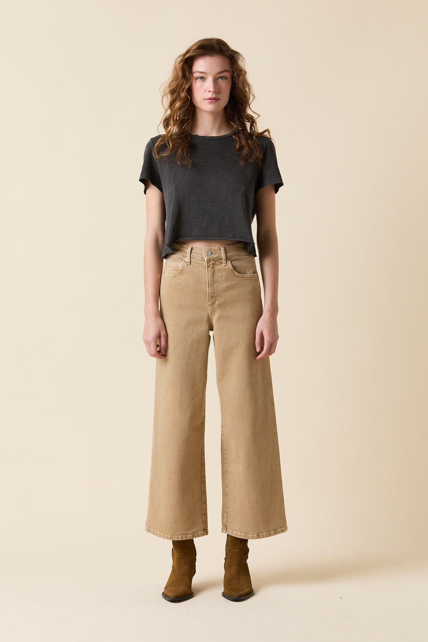 Juliette Wideleg Ankle High Rise Denim- Sandwashed Camel
