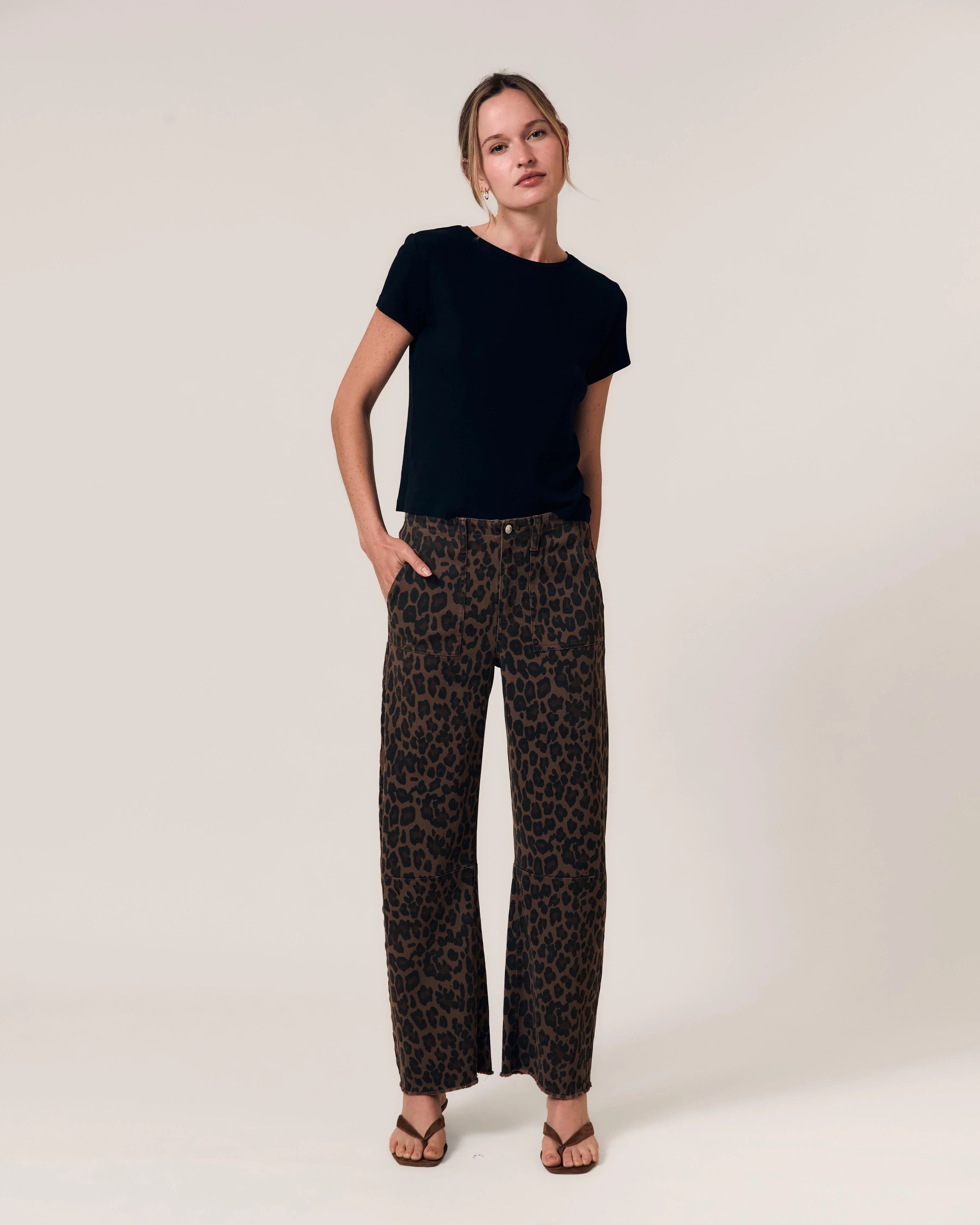 Le Jean Mid Rise Utility Soft Barrel- Dark Leopard