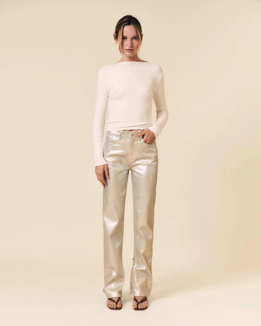 Le Jena 90's Straight w/ Split High Rise Denim- Silver