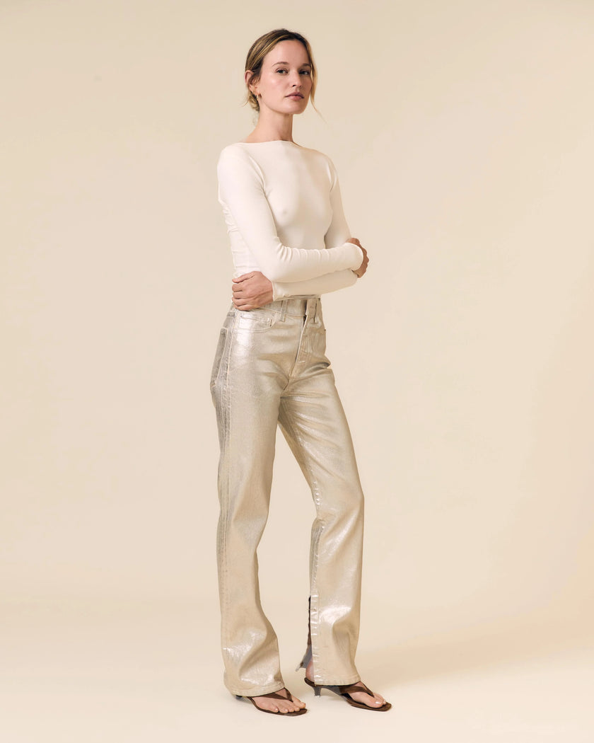 Le Jena 90's Straight w/ Split High Rise Denim- Silver